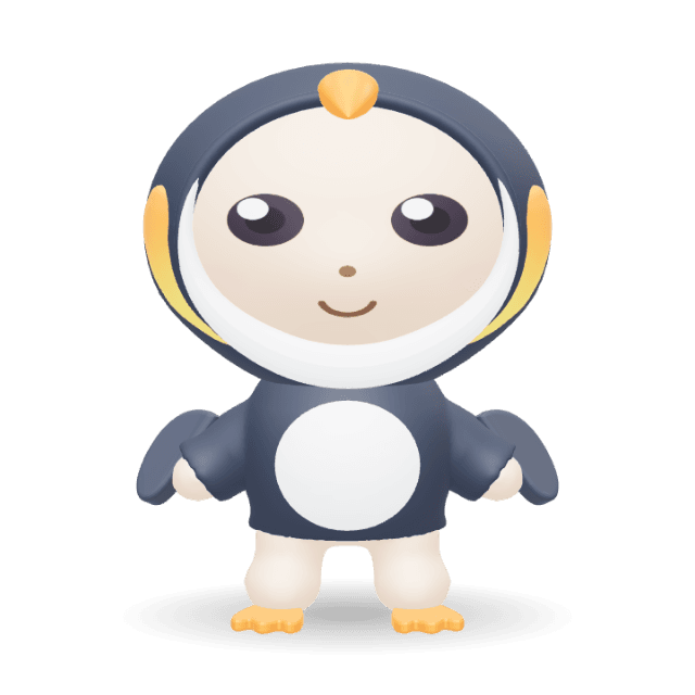 Penguin Hoodie: An emperor penguin hood with a little beak, golden ear patches, a white face and belly, flippers and orange feet